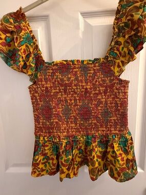House of Harlow 1960 Yellow Floral Smocked Peplum Top